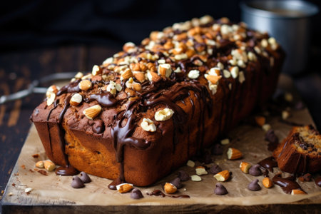 banana bread with nuts and chocolate chips variation, created with generative aiの素材