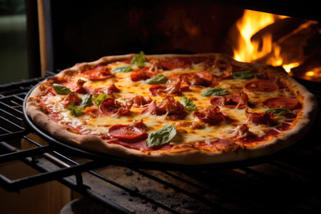 baking homemade pizza in a hot oven, created with generative aiの素材