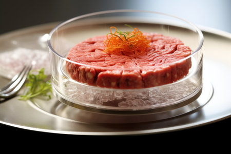 lab-grown meat sample in a petri dish, created with generative aiの素材