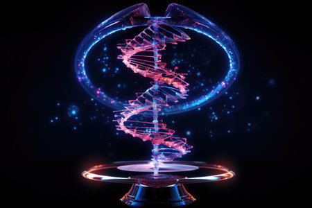 hologram of dna strand rotating in mid-air, created with generative aiの素材