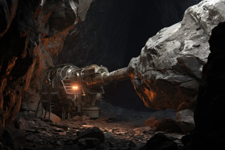 robotic arm drilling into an asteroid surface, created with generative aiの素材