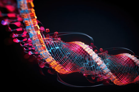 binary code transforming into dna structure, created with generative aiの素材