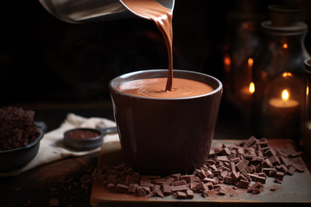 pouring hot milk into cocoa powder mixture, created with generative aiの素材