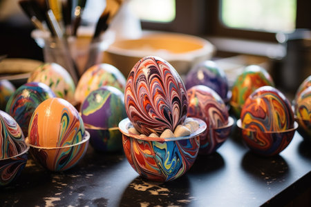 diy easter egg decoration process with paint, created with generative aiの素材