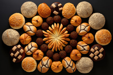 bread rolls arranged in a creative pattern, created with generative aiの素材