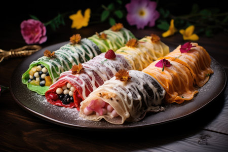 assorted sweet and savory crepe fillings, created with generative aiの素材