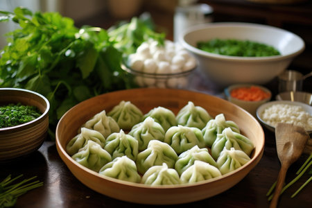 raw dumplings ready for cooking, created with generative aiの素材