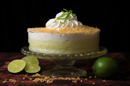 whipped cream dollop on top of key lime pie, created with generative aiの素材