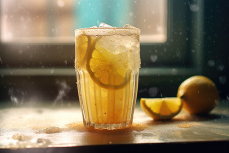 icy cold lemonade with condensation on the glass, created with generative aiの素材