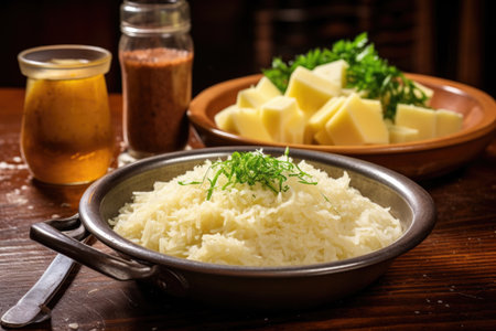 freshly grated parmesan cheese next to a steaming risotto dish, created with generative aiの素材