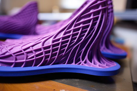 close-up of orthotic insoles in 3d printer, created with generative aiの素材