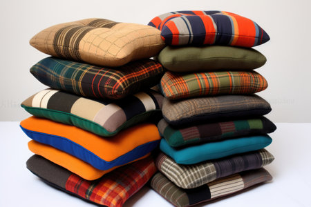 chair cushions from upcycled sweaters and shirts, created with generative aiの素材