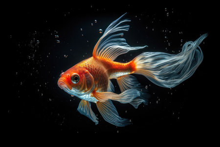 goldfish swimming towards the surface for feeding time, created with generative aiの素材