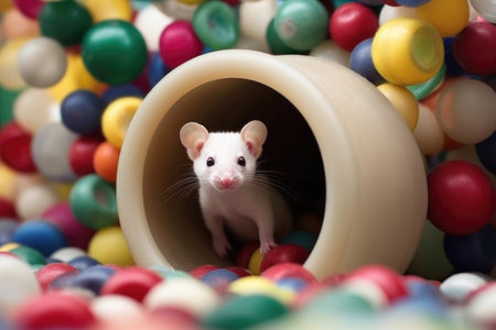 ferret peeking out from toy-filled tunnel, created with generative aiの素材