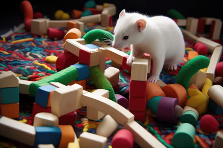 ferret playfully interacting with a toy maze, created with generative aiの素材