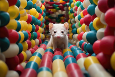 ferret navigating through maze of tubes, created with generative aiの素材