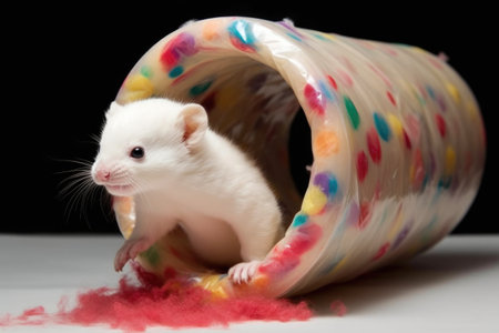 ferret playfully sliding through spiral tube, created with generative aiの素材