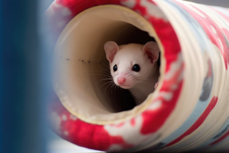 close-up of ferret peeking from play tube, created with generative aiの素材