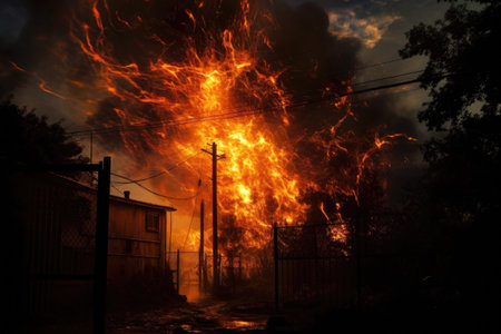 dramatic fire burst illuminating the darkness, created with generative aiの素材