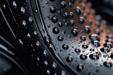 close-up of water droplets on rain boot, created with generative aiの素材