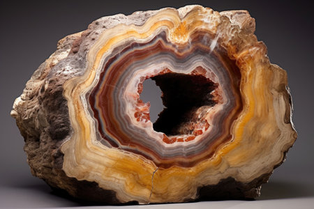 petrified wood in a cross-section of rock, created with generative aiの素材