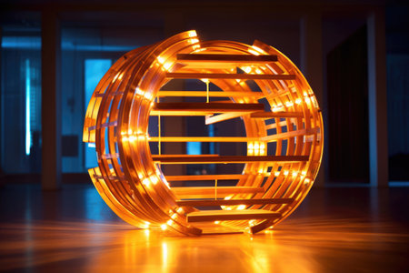 hamster wheel with light shining through, creating patterns, created with generative aiの素材