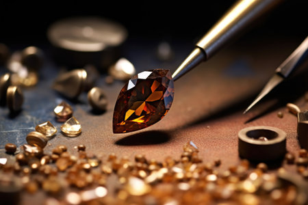 macro shot of jewelers tools and diamond, created with generative aiの素材