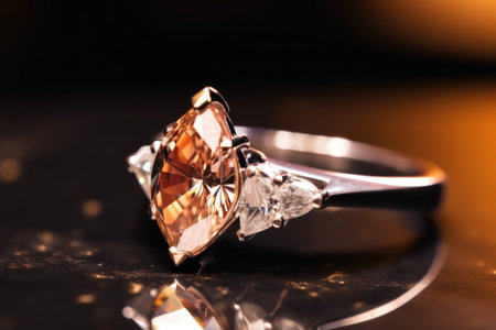 close-up of diamond being set in engagement ring, created with generative aiの素材