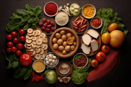 pizza ingredients arranged aesthetically, created with generative aiの素材