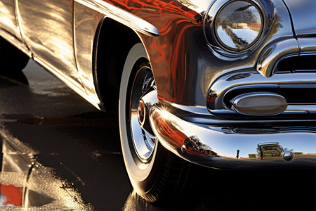 classic car chrome details gleaming in sunlight, created with generative aiの素材