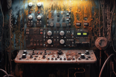 close-up of control panel with water flowing over, created with generative aiの素材