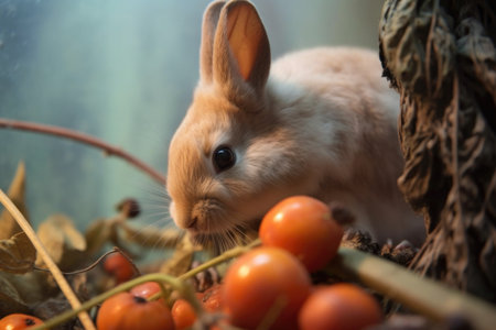 close-up of rabbit nibbling on a carrot, created with generative aiの素材
