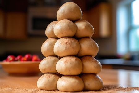 neatly stacked dough balls ready for tossing, created with generative aiの素材