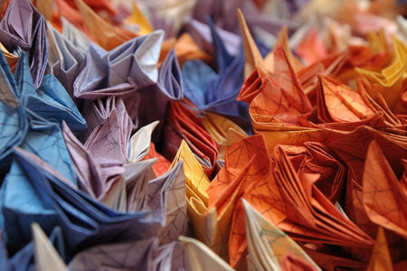 close-up of folded paper signatures, created with generative aiの素材