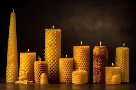 rolled beeswax candles with unique texture, created with generative aiの素材