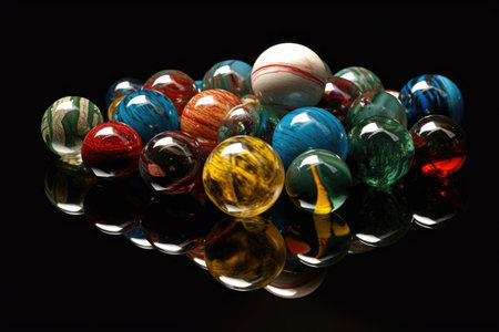marbles scattered on a reflective surface, created with generative aiの素材