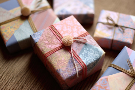 wrapping process with washi tape and gift tags, created with generative aiの素材