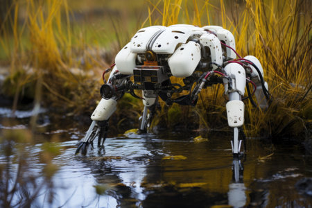 biohybrid robot navigating rough terrain outdoors, created with generative aiの素材