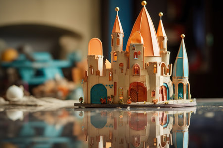 toy castle reflected in a small mirror, created with generative aiの素材