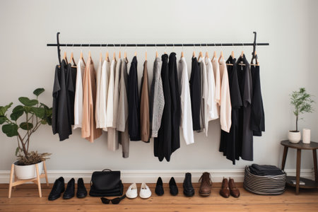 a minimalist capsule wardrobe selection, created with generative aiの素材