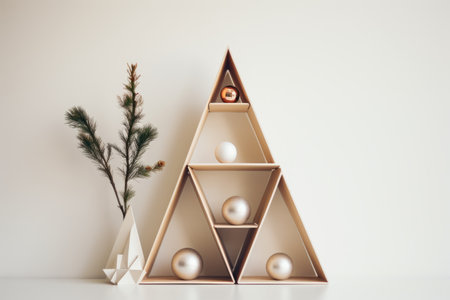 minimalistic christmas tree with geometric ornaments, created with generative aiの素材