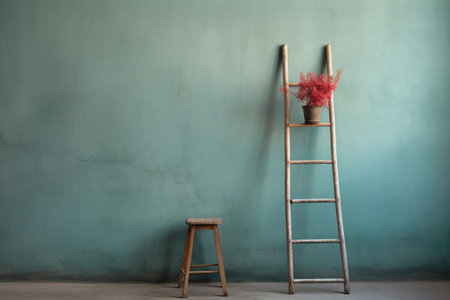 ladder leaning against a freshly painted wall, created with generative aiの素材
