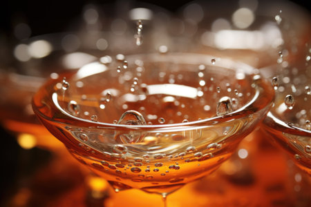 close-up of water droplets on glassware, created with generative aiの素材
