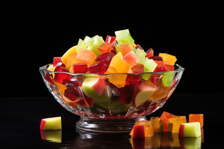 freshly cut fruit pieces in glass bowl, created with generative aiの素材
