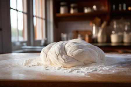 fresh dough rolled out on floured countertop, created with generative aiの素材