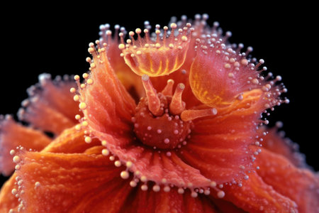 microscopic view of pollen grains on flower stigma, created with generative aiの素材