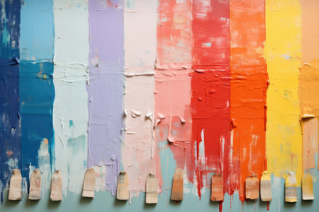row of colorful paint swatches on a wall, created with generative aiの素材