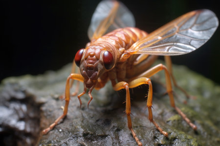 close-up of cicada nymph molting process, created with generative aiの素材