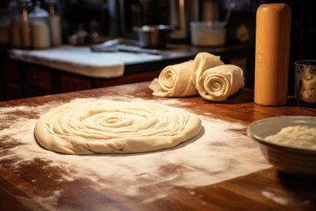 rolled-out dough ready for or shaping, created with generative aiの素材