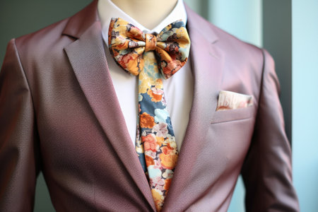 tie and bow tie on a stylish suit jacket, created with generative aiの素材